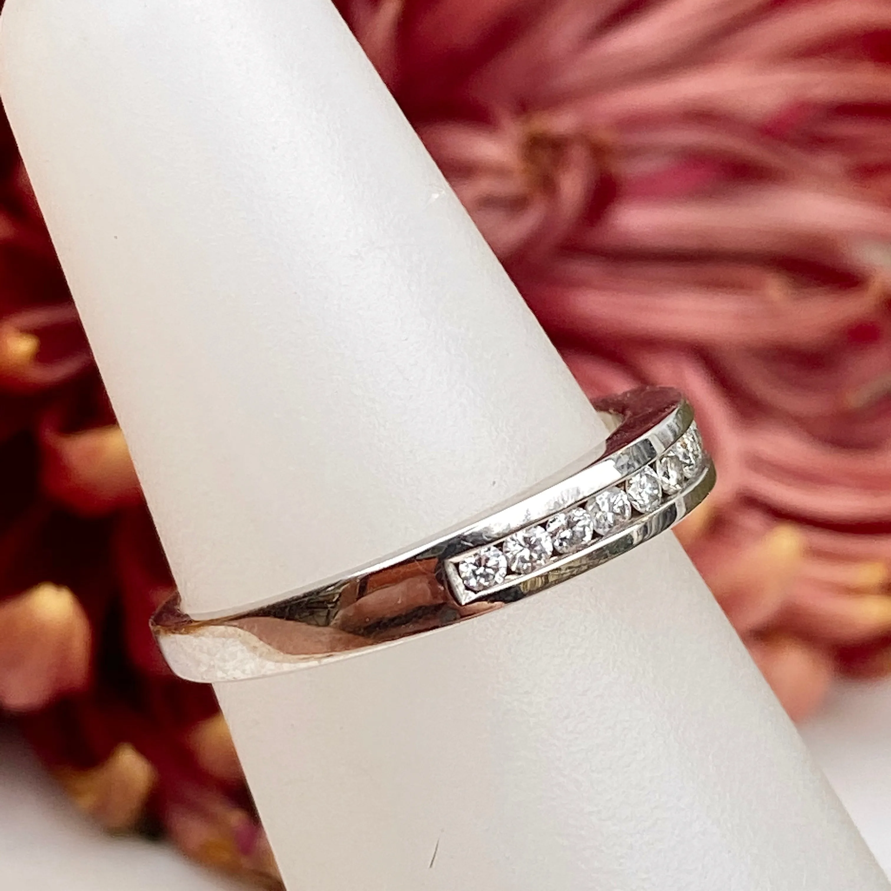 Estate 14KT White Gold Diamond .40 CT Thin Band Ring