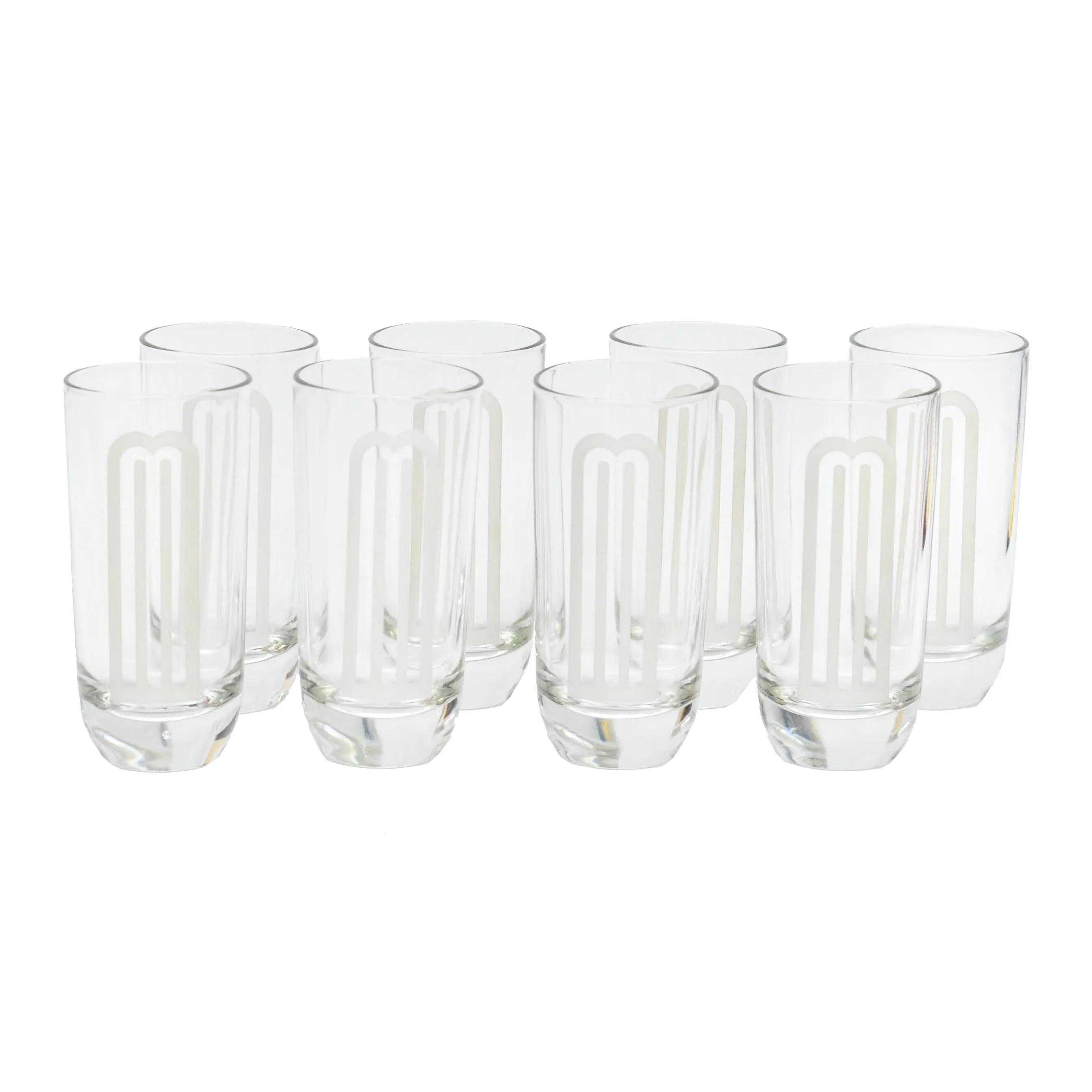 Etched Art Deco Arched 'M' Highball Glasses