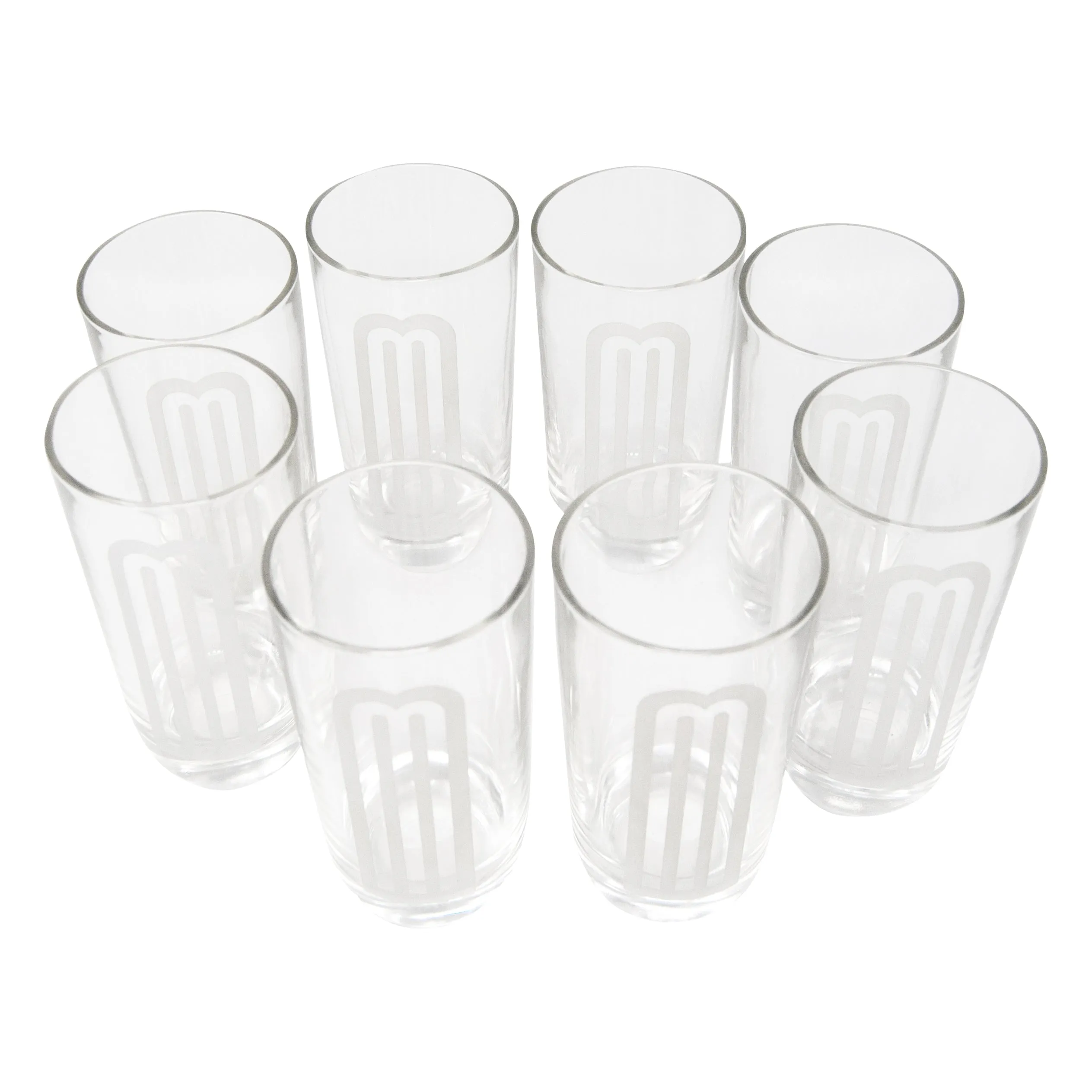 Etched Art Deco Arched 'M' Highball Glasses