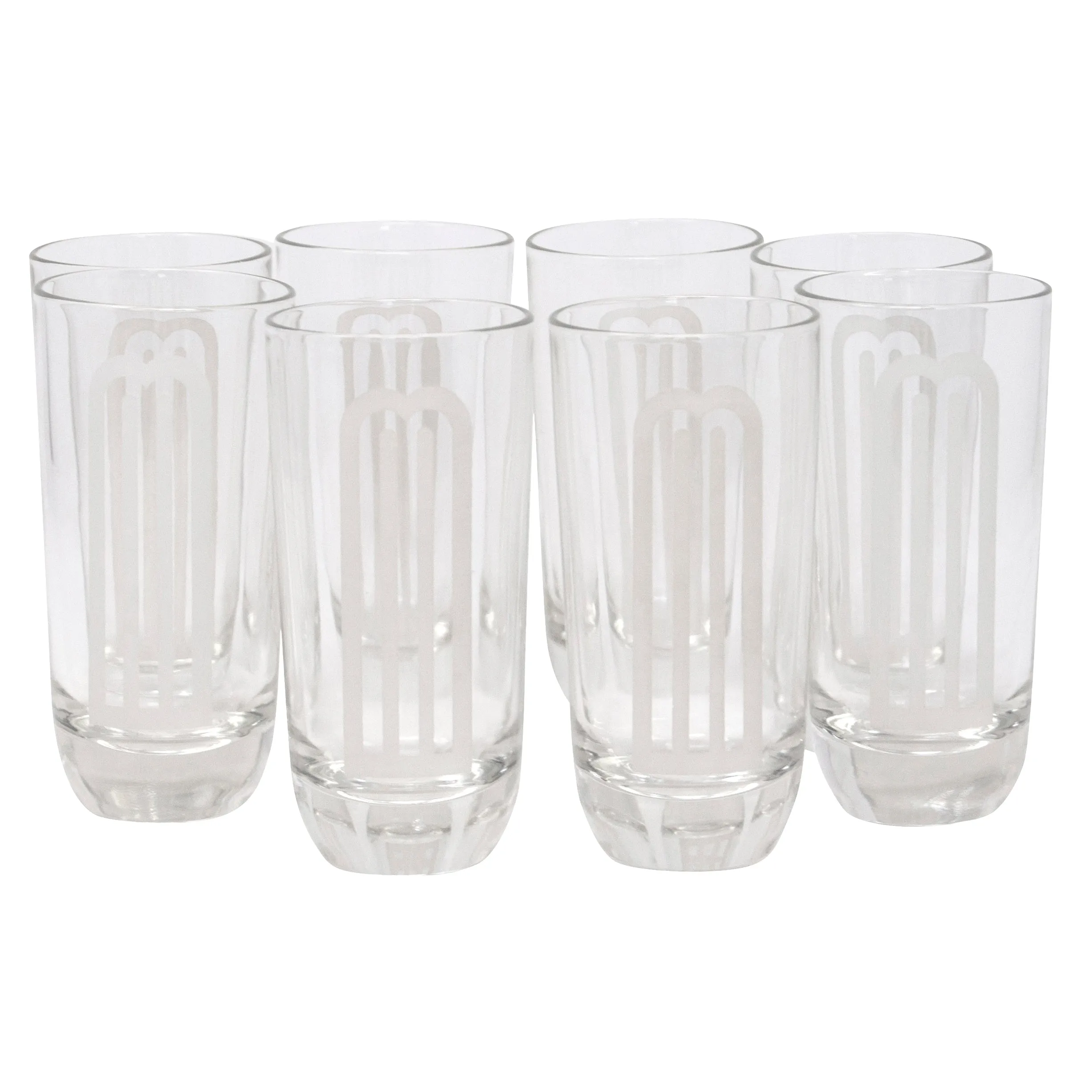 Etched Art Deco Arched 'M' Highball Glasses