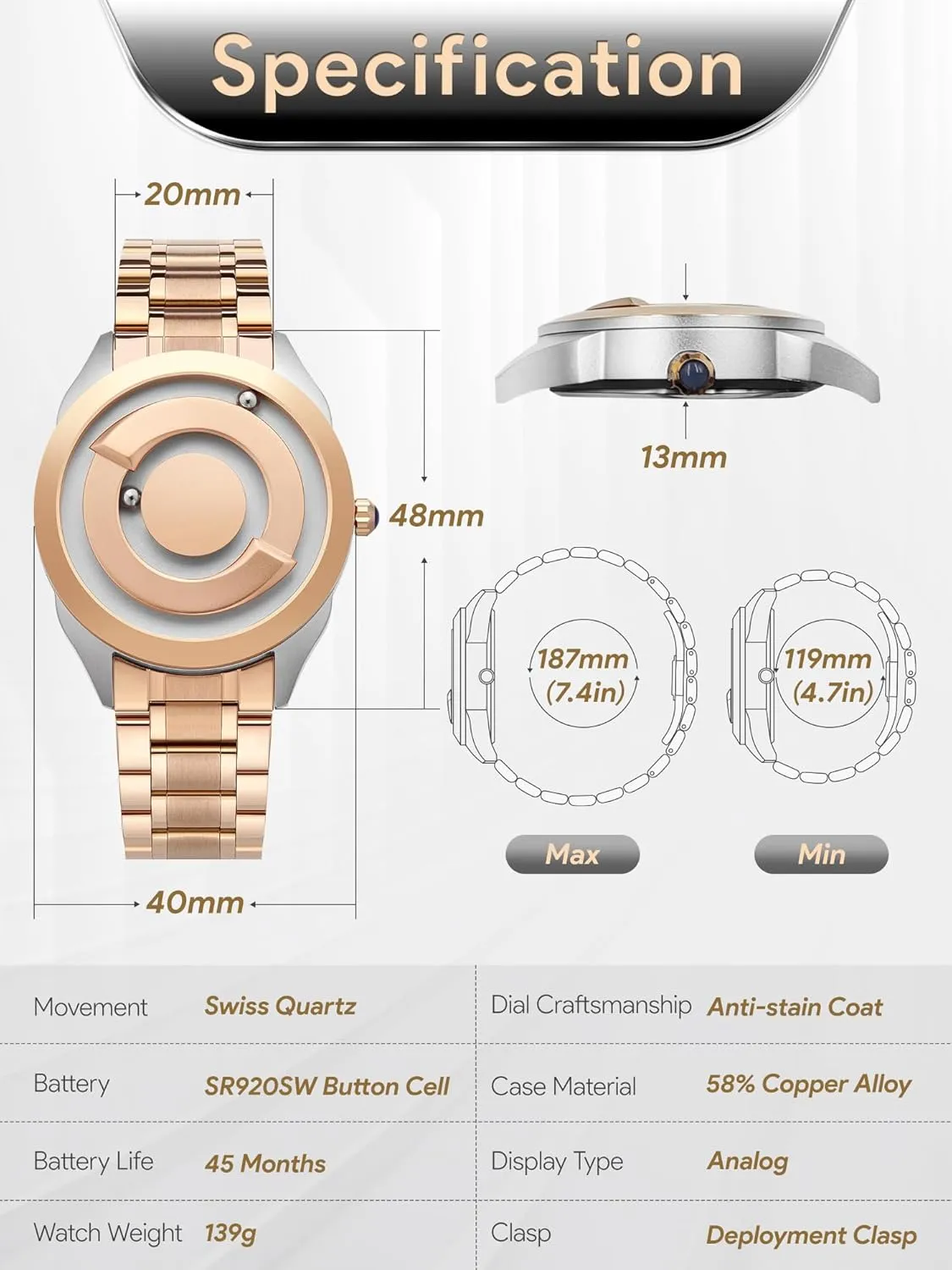 EUTOUR Men's Watch Wristwatch, Magnetic Watches Fancy Minimalist Unisex Watches Watch Stainless Steel Bracele