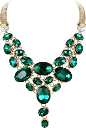 EVER FAITH Art Deco Chunky Oval Rhinestone Crystal Bib Statement Necklace