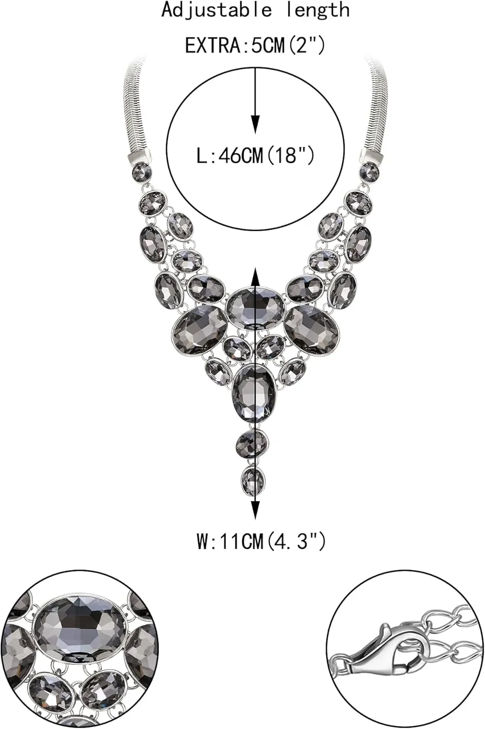 EVER FAITH Art Deco Chunky Oval Rhinestone Crystal Bib Statement Necklace
