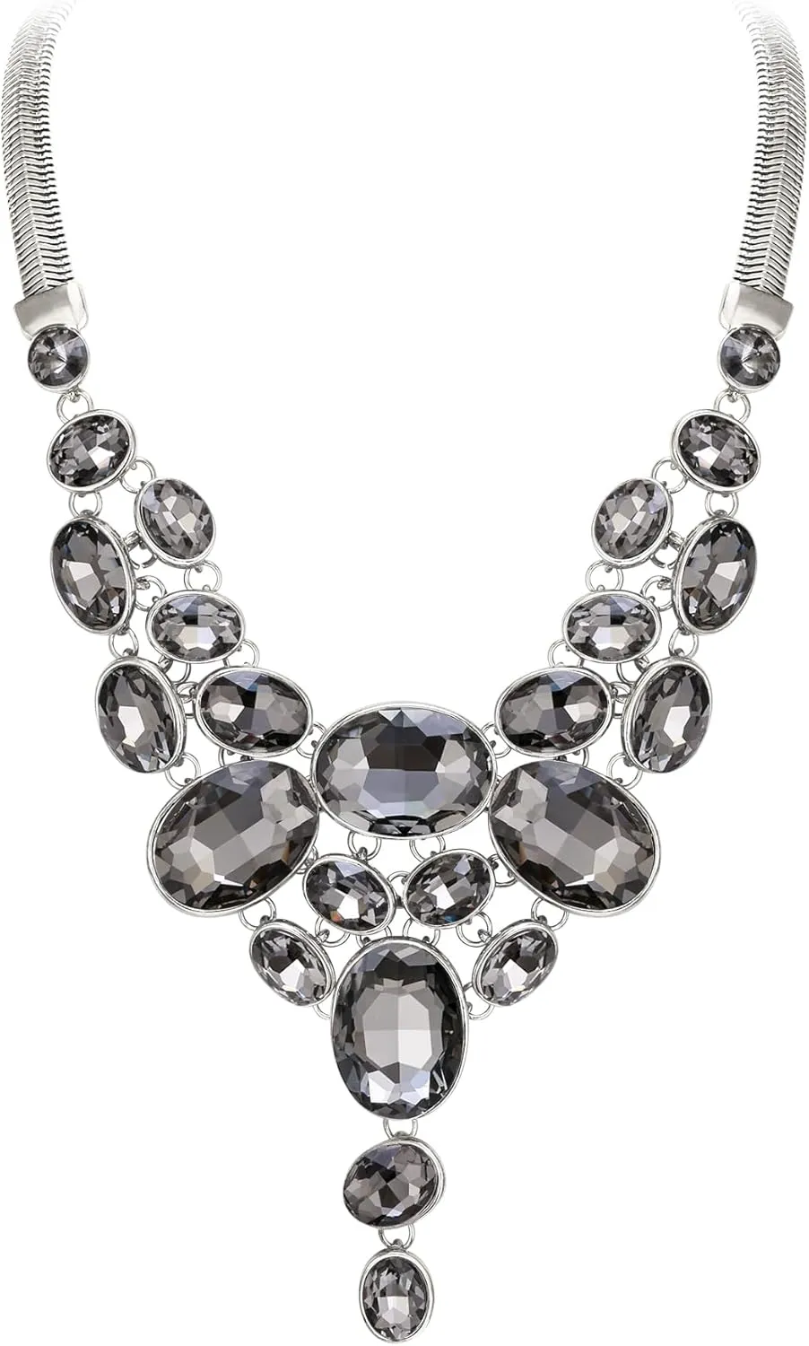 EVER FAITH Art Deco Chunky Oval Rhinestone Crystal Bib Statement Necklace