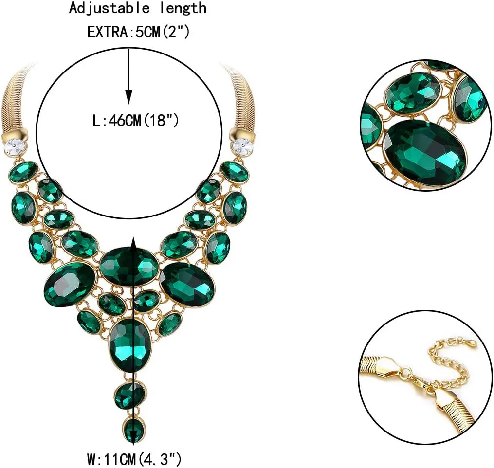 EVER FAITH Art Deco Chunky Oval Rhinestone Crystal Bib Statement Necklace