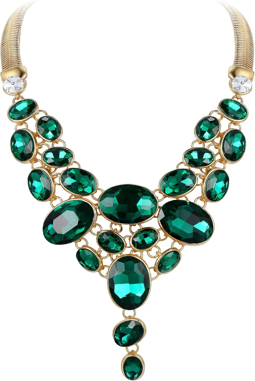 EVER FAITH Art Deco Chunky Oval Rhinestone Crystal Bib Statement Necklace