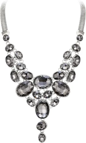 EVER FAITH Art Deco Chunky Oval Rhinestone Crystal Bib Statement Necklace