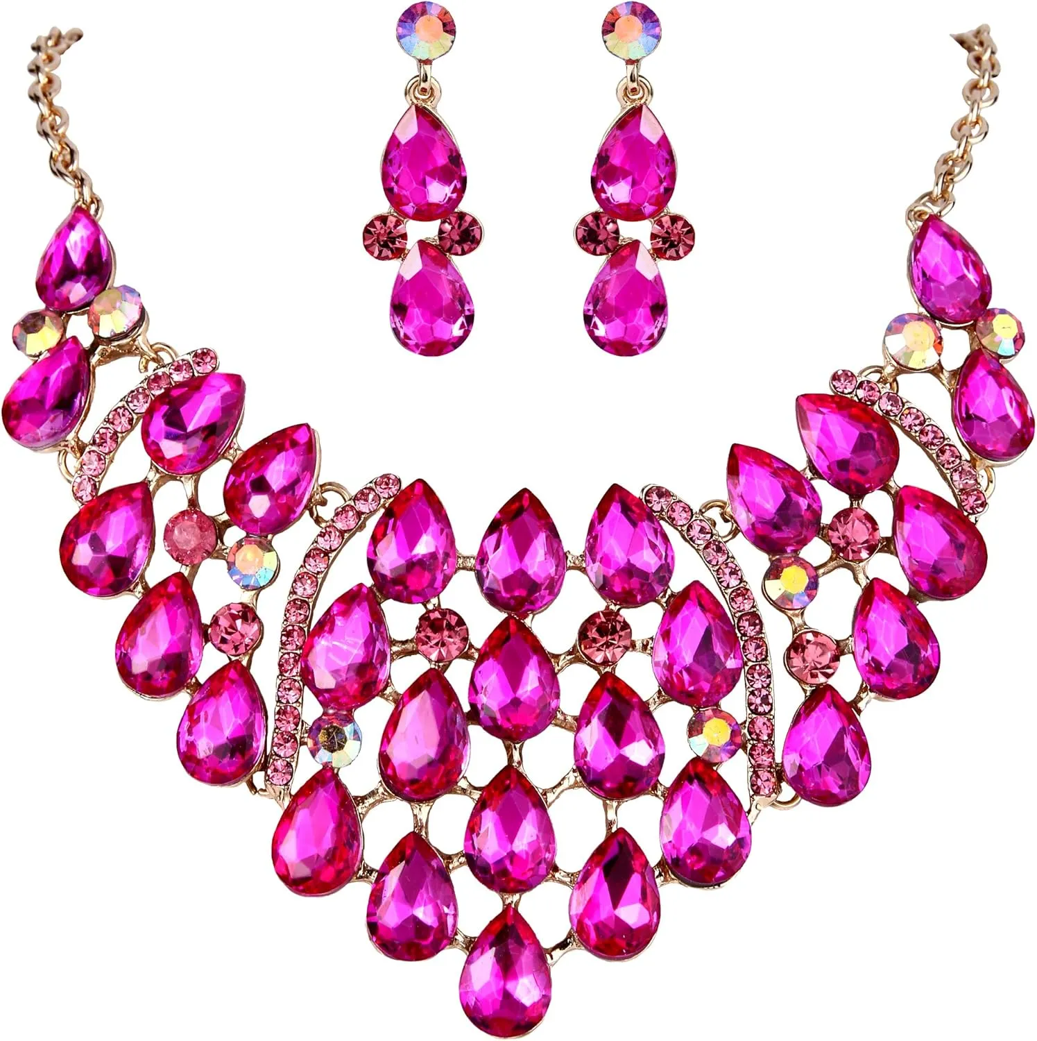 EVER FAITH Rhinestone Crystal Gorgeous Teardrop Statement Necklace Earrings Set