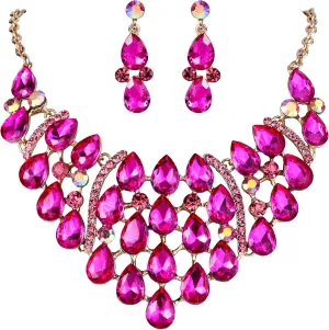 EVER FAITH Rhinestone Crystal Gorgeous Teardrop Statement Necklace Earrings Set
