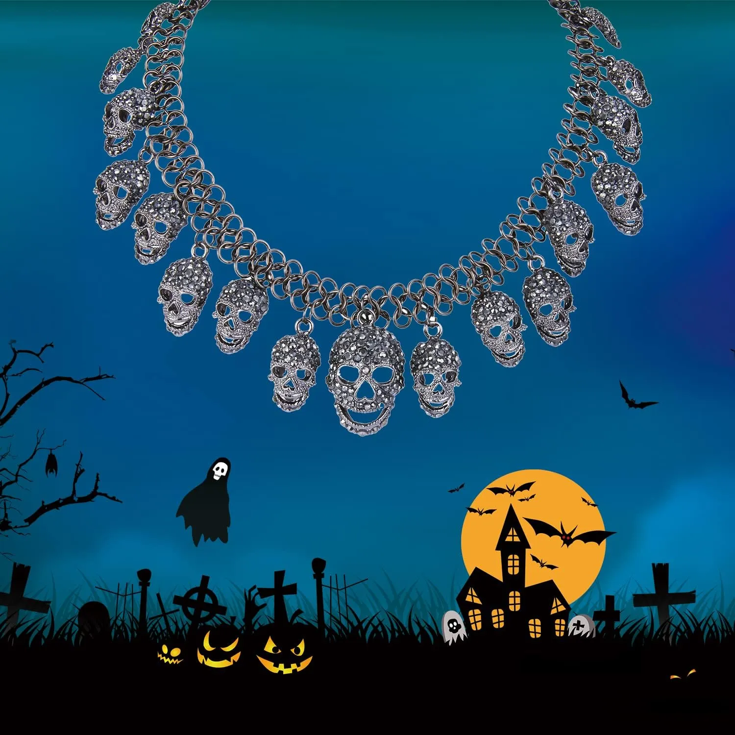 EVER FAITH Women's Austrian Crystal Halloween Luxury Skulls Statement Necklace