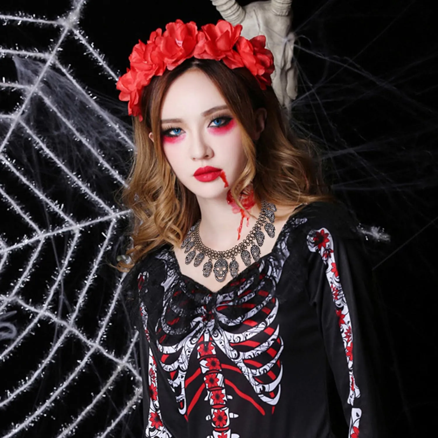 EVER FAITH Women's Austrian Crystal Halloween Luxury Skulls Statement Necklace