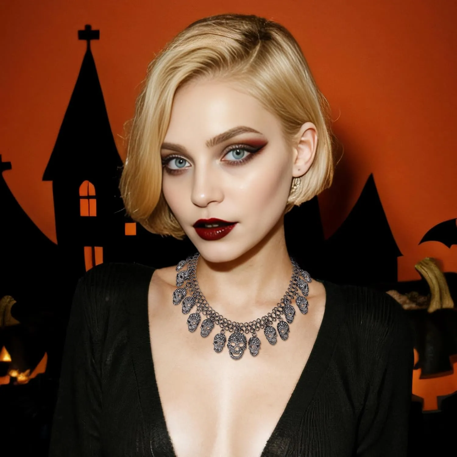 EVER FAITH Women's Austrian Crystal Halloween Luxury Skulls Statement Necklace