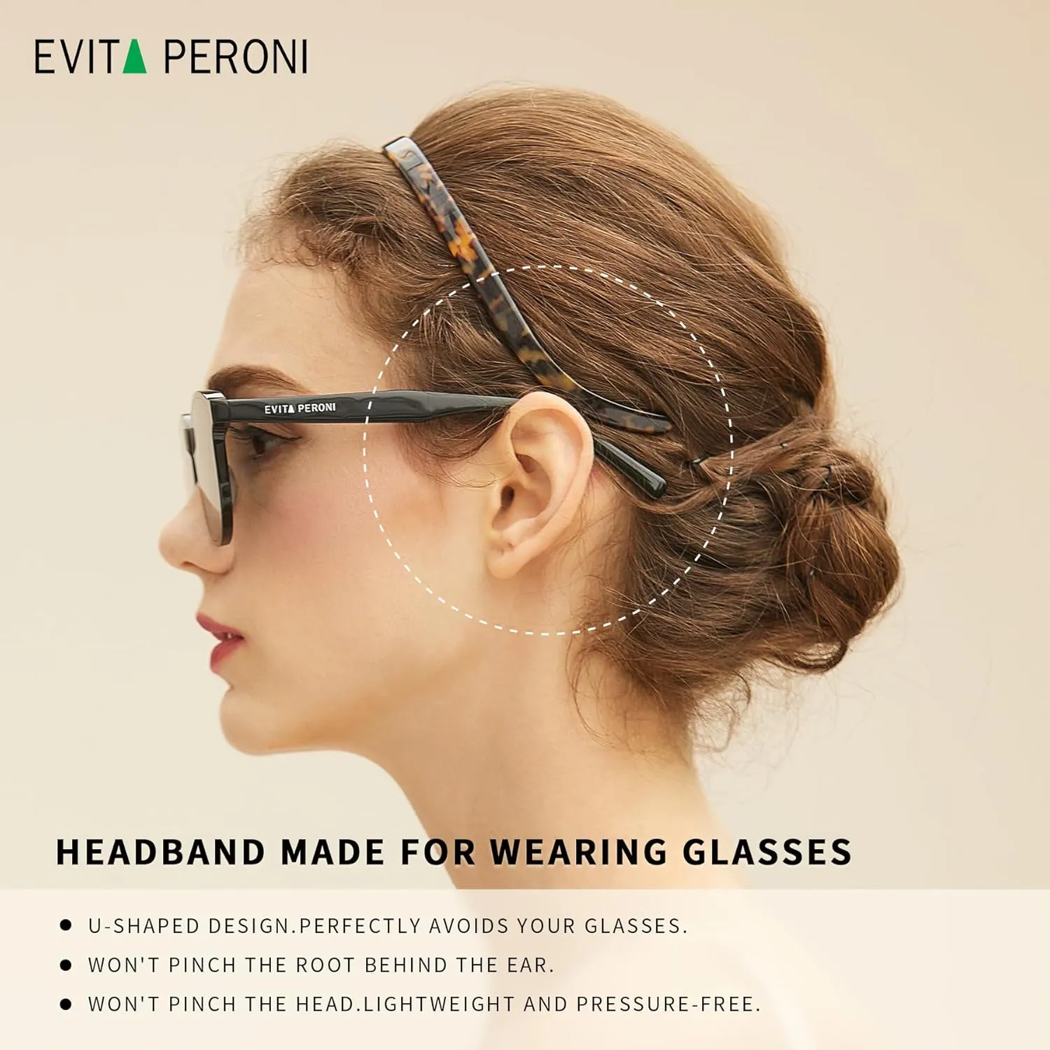 EVITA PERONI Hair Band 2PCS, Designed for Eyewear, No Pressure, No Headache, Comfortable Headbands for Women, Fashion Thin Headbands Non Slip, Hairbands for Women's Hair
