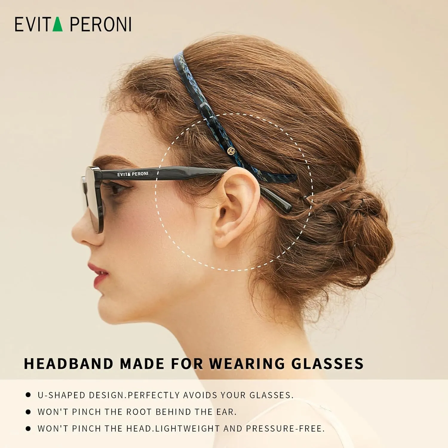 EVITA PERONI Hair Band for Eyewear: No Pressure, No Headache, Comfortable Thin Non-Slip Headbands for Women's Hair-White