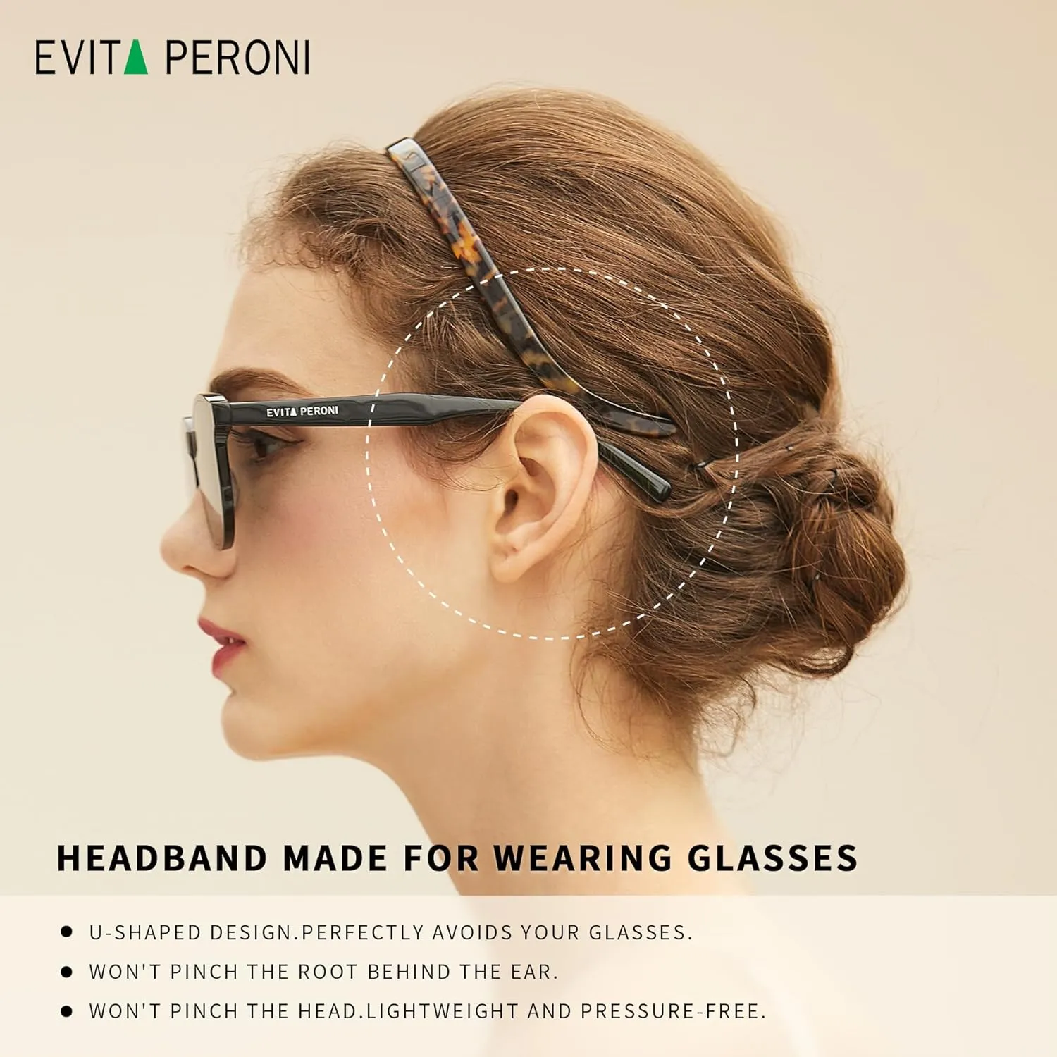 EVITA PERONI Hair Band for Eyewear, No Pressure, Non Slip Fashion Thin Headbands for Women - Tortoise - Hairband for Women's Hair