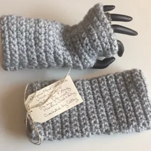 Extra Warm Silver Light Grey Gaming Texting Writing Tech Fingerless Gloves Wrist Warmers Bohemian Boho Outlander Spring Fall Winter Gray