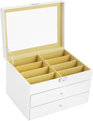 Eyeglasses Display Case with 24 Compartments, Glass Lid & Drawer Design  Ideal Storage Organizer for Eyewear, Jewelry, Sunglasses, and Watches