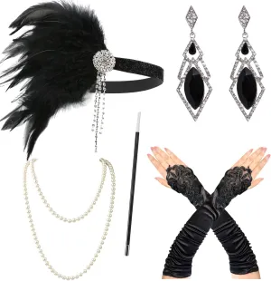 FAIRY COUPLE Women's 1920s Accessories Set Gatsby Costume 20s Flapper Headband Necklace Gloves