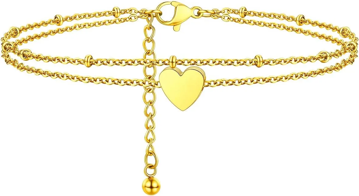 FaithHeart Ankle Bracelets for Women Silver Anklets for Women Waterproof Stainless Steel Miami Cuban Link/Beaded/Figaro Anklets Adjustable Length Summer Beach Foot Jewelry with Gift Box