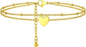 FaithHeart Ankle Bracelets for Women Silver Anklets for Women Waterproof Stainless Steel Miami Cuban Link/Beaded/Figaro Anklets Adjustable Length Summer Beach Foot Jewelry with Gift Box