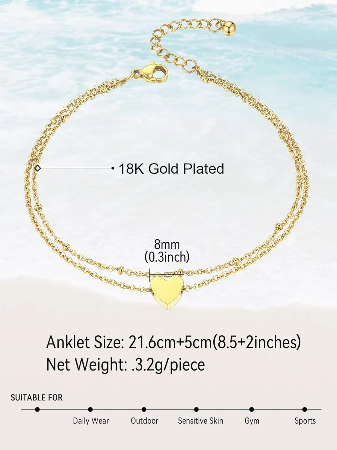 FaithHeart Ankle Bracelets for Women Silver Anklets for Women Waterproof Stainless Steel Miami Cuban Link/Beaded/Figaro Anklets Adjustable Length Summer Beach Foot Jewelry with Gift Box