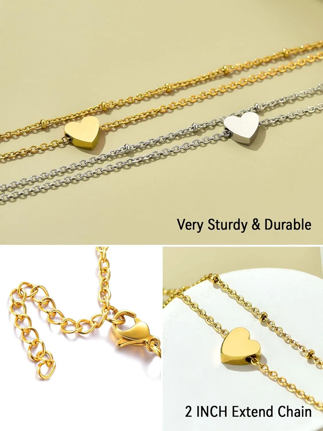 FaithHeart Ankle Bracelets for Women Silver Anklets for Women Waterproof Stainless Steel Miami Cuban Link/Beaded/Figaro Anklets Adjustable Length Summer Beach Foot Jewelry with Gift Box