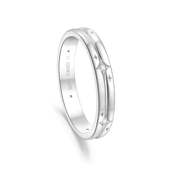 FANCIME "Starlit Melody" Couples Promise Sterling Silver Star Matching Rings