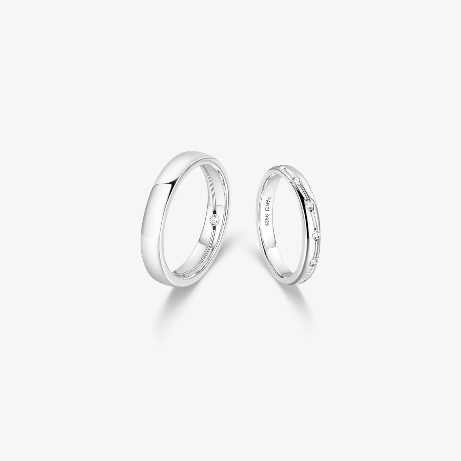 FANCIME "Time Flow" Wedding Bands Couples Sterling Silver Rings