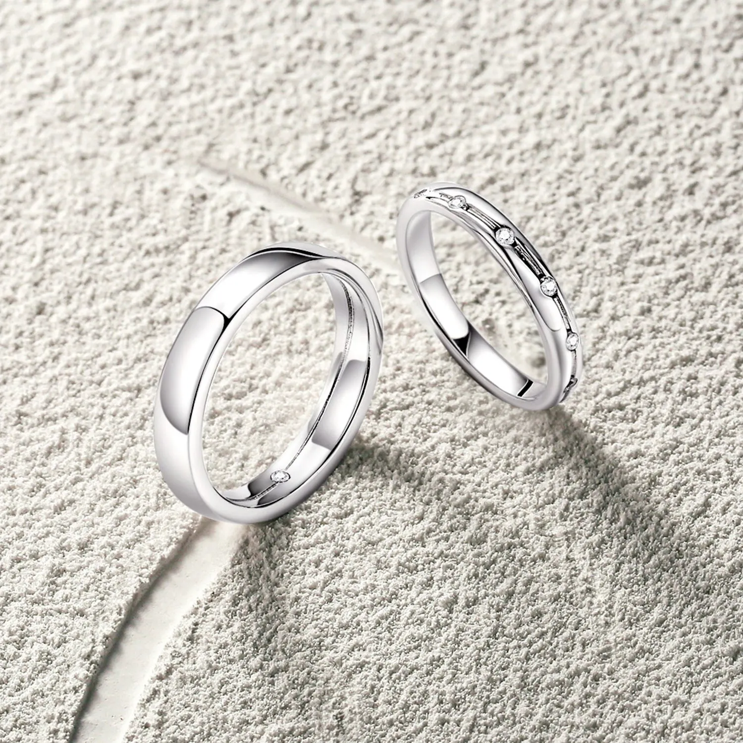 FANCIME "Time Flow" Wedding Bands Couples Sterling Silver Rings