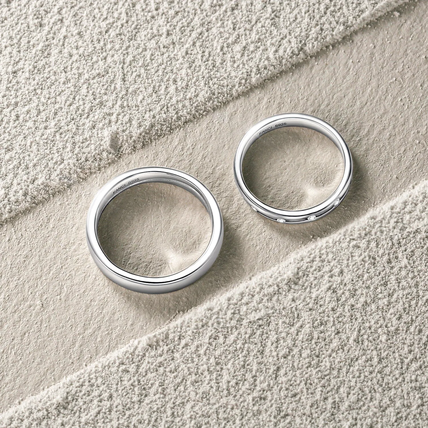 FANCIME "Time Flow" Wedding Bands Couples Sterling Silver Rings