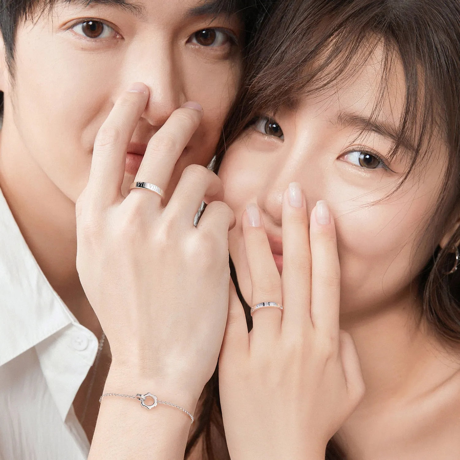 FANCIME "Time Together" Couples Promise Sterling Silver Rings
