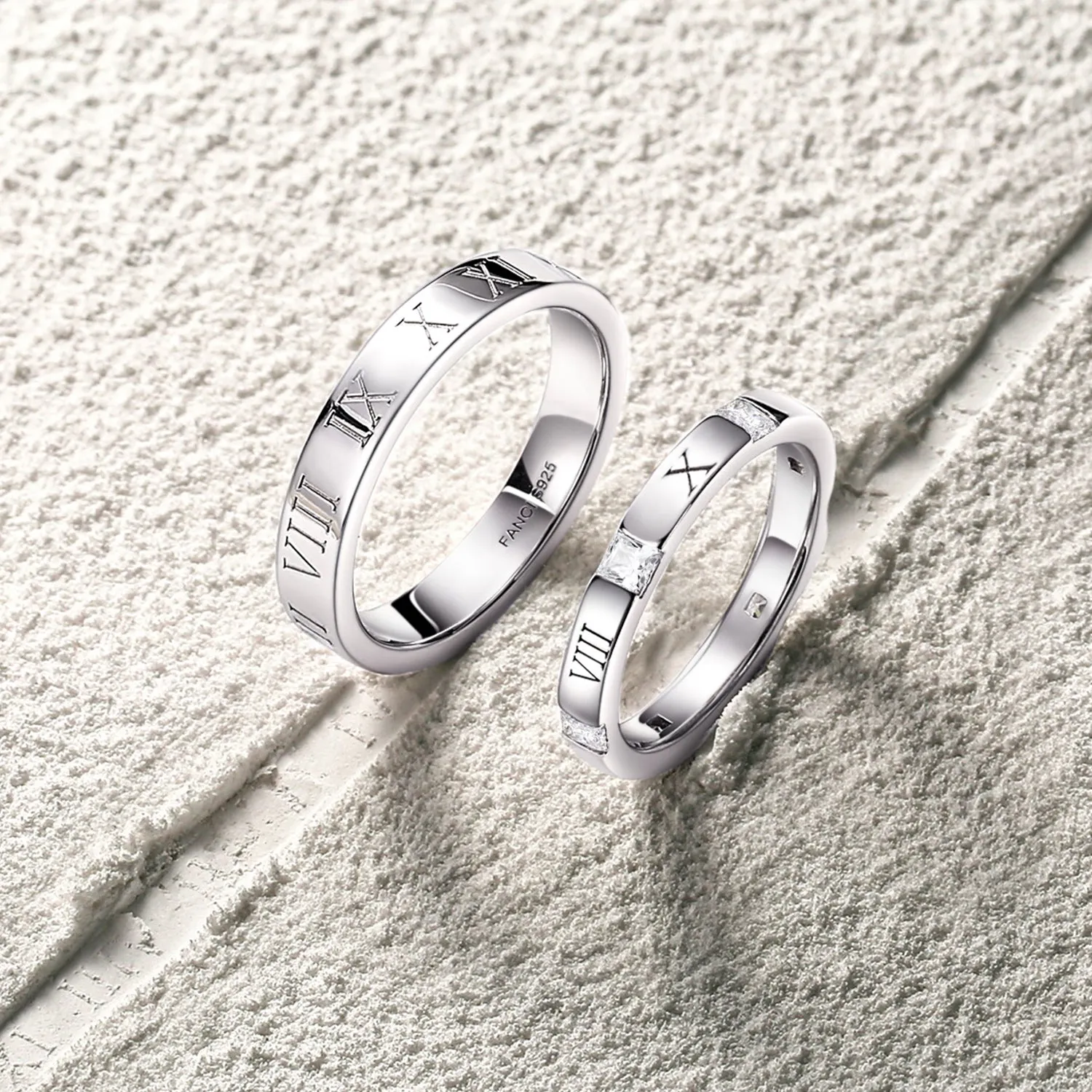 FANCIME "Time Together" Couples Promise Sterling Silver Rings
