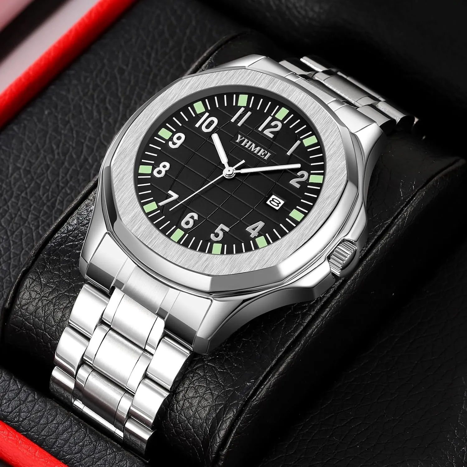 FANMIS Classic Men's Watches Analog Military Watch with Calendar Waterproof Watches Minimalist Dainty Dress Designer Quartz Watches for Men Stainless Steel Strap