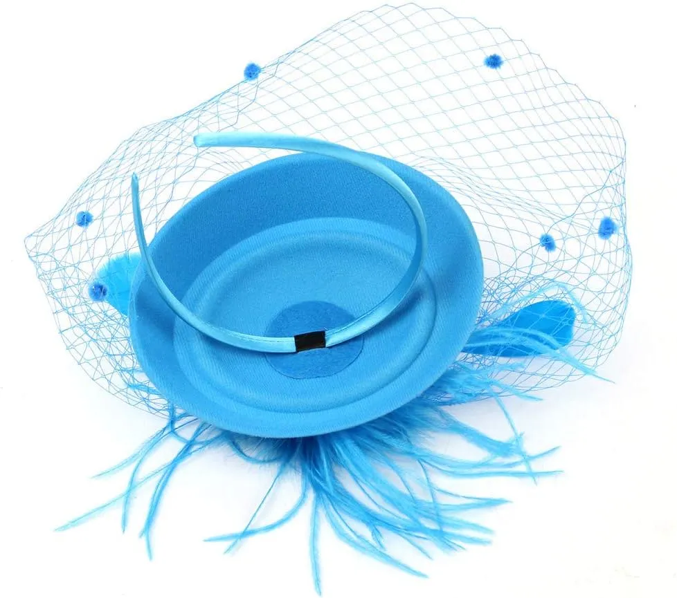 Fascinator for Women Tea Party Derby Hat Vintage Mesh Feathers Flower Wedding Hair Clip Pillbox Headpieces