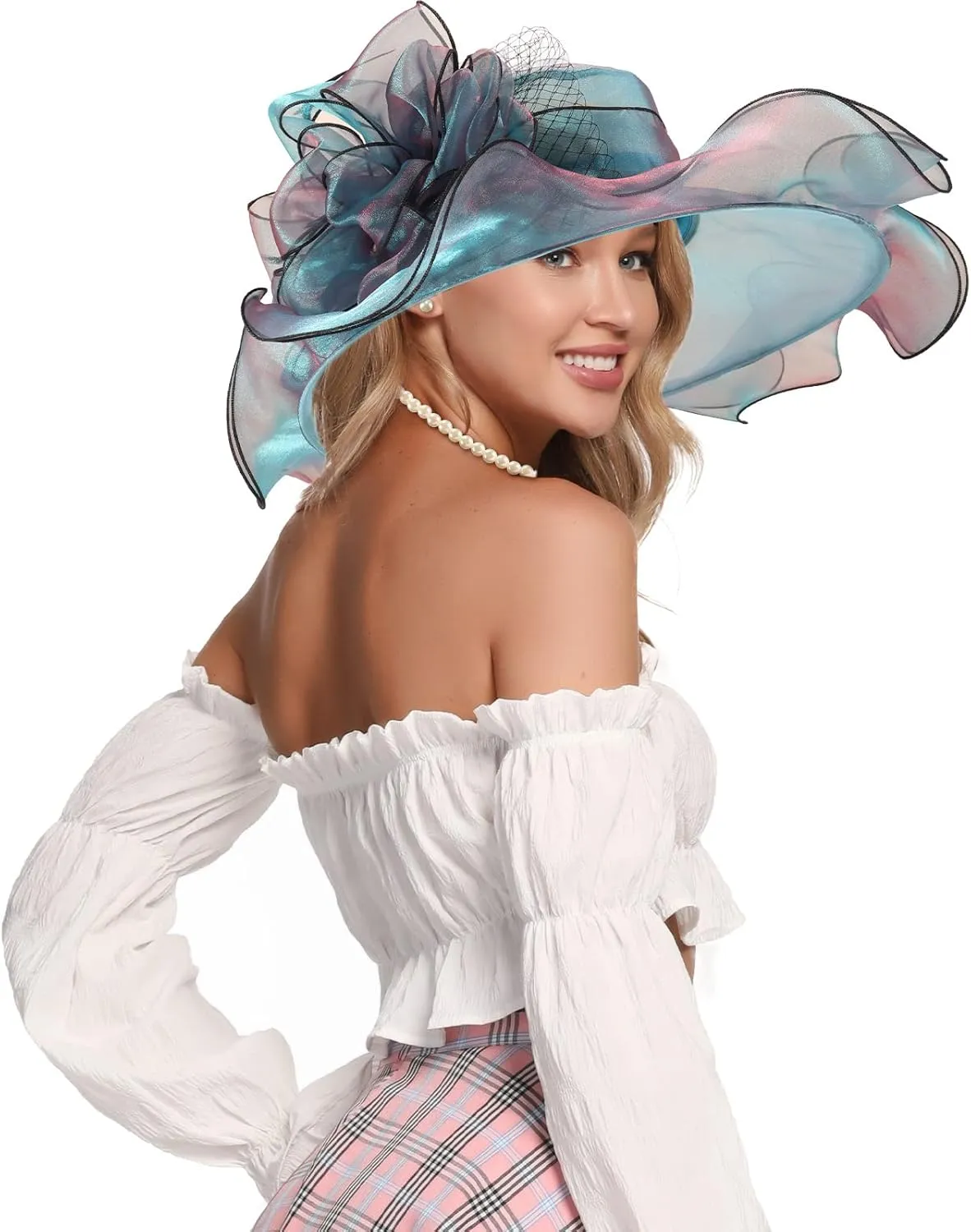 Fascinator Hats for Women Tea Party Hats and Gloves Pearl Jewelry Set Derby Hat for Cocktail Wedding