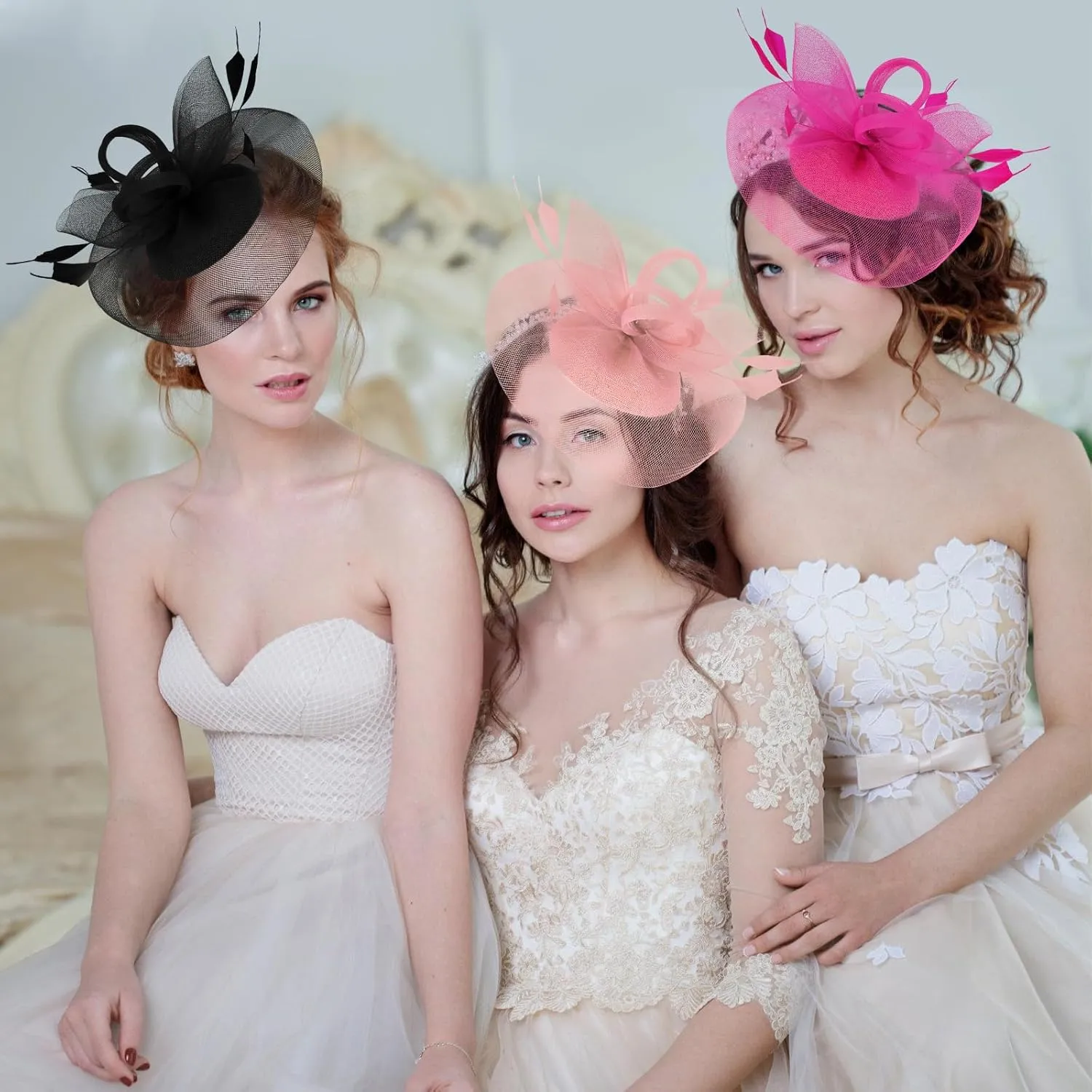 Fascinator Hats for Women Tea Party Hats and Gloves Pearl Jewelry Set Derby Hat for Cocktail Wedding