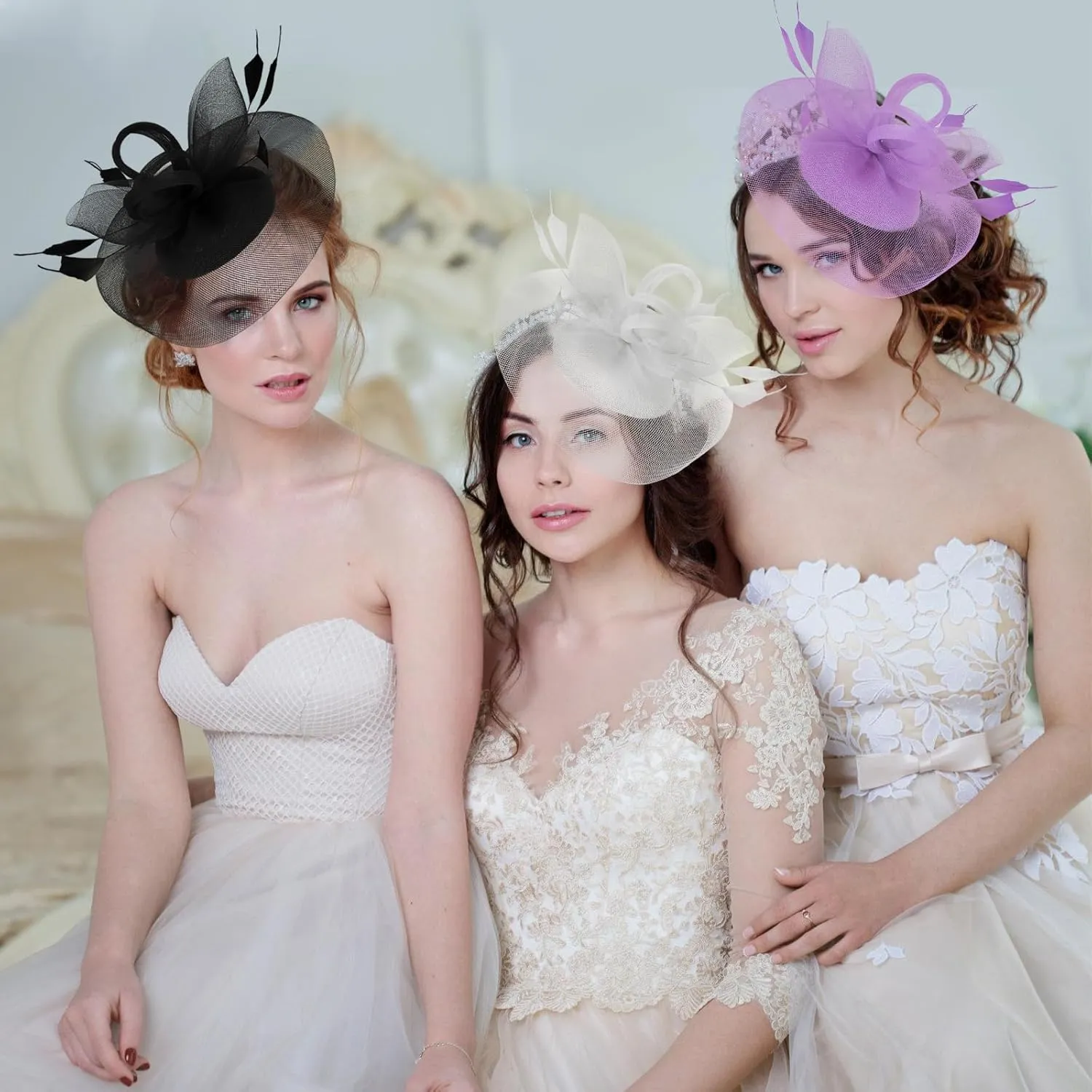 Fascinator Hats for Women Tea Party Hats and Gloves Pearl Jewelry Set Derby Hat for Cocktail Wedding