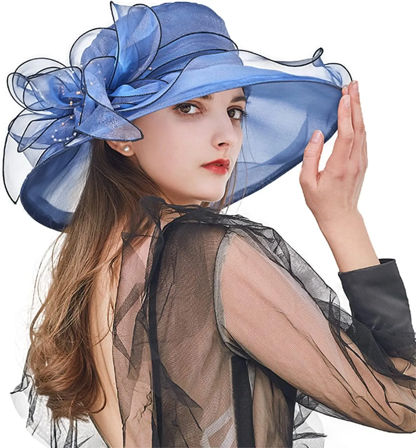 Fascinator Hats for Women Tea Party Hats and Gloves Pearl Jewelry Set Derby Hat for Cocktail Wedding