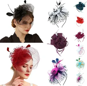 Fascinators for Womens Tea Party Headband Kentucky Hats Cocktail Mesh Feathers Derby Headwear Hair Clip for Wedding