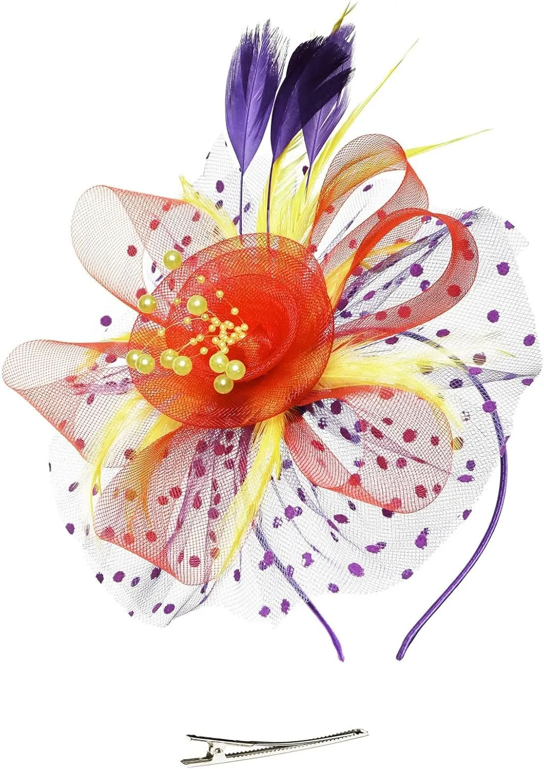 Fascinators for Womens Tea Party Headband Kentucky Hats Cocktail Mesh Feathers Derby Headwear Hair Clip for Wedding