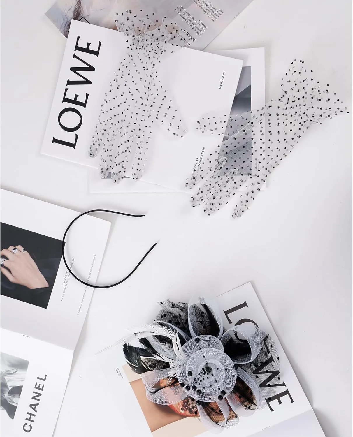 Fascinators Hat Clip Hat Wedding Cocktail Tea Party Headwear and Short Lace Bowknot Gloves for Women