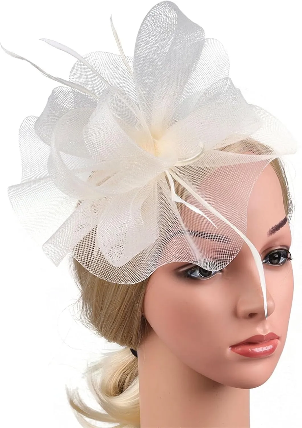 Fascinators Hat Cocktail Tea Party Headwear with Veil Headband Flower Mesh Hair Clip for Girls and Women Wedding Hat