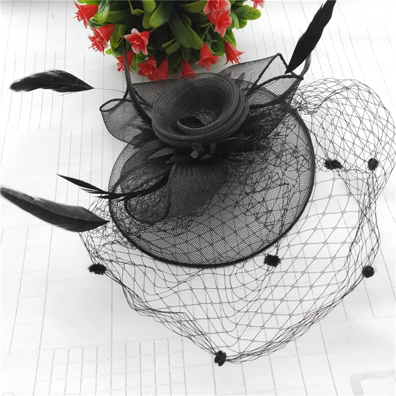 Fascinators Hat for Women Tea Party Cocktail Hair Clip Veil Headband Wedding Bridal Flower Ribbons Feathers Hat Vintage Hat