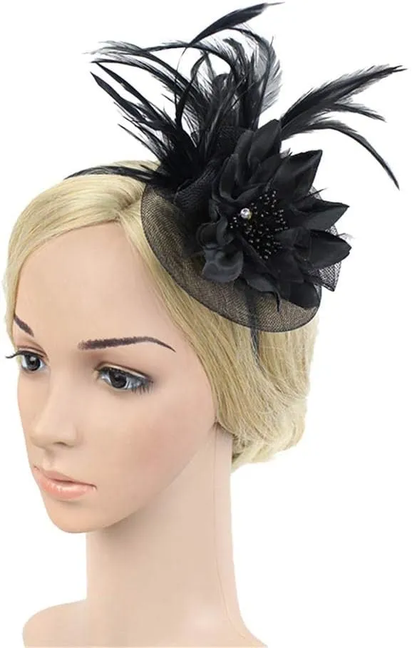 Fascinators Hat for Women Tea Party Cocktail Hair Clip Veil Headband Wedding Bridal Flower Ribbons Feathers Hat Vintage Hat