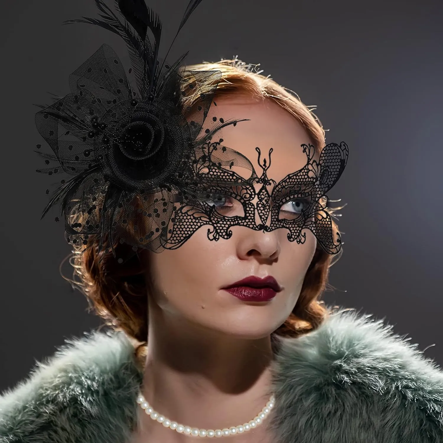 Fascinators Hat for Women Tea Party Pillbox Hat Set Mesh Veil 20s 50s Headwear Lace Gloves Pearl Necklace Earrings