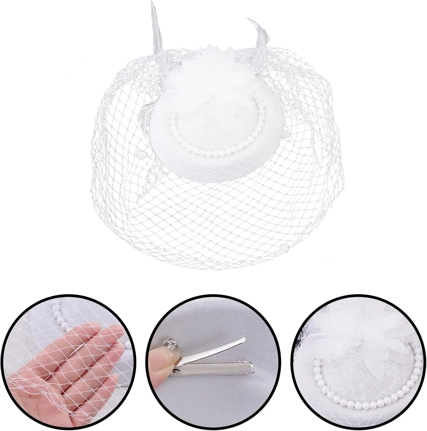 Fascinators Hats for Women, Black Tea Party Hat and Gloves Set, 5 Pcs Tea Party Accessories