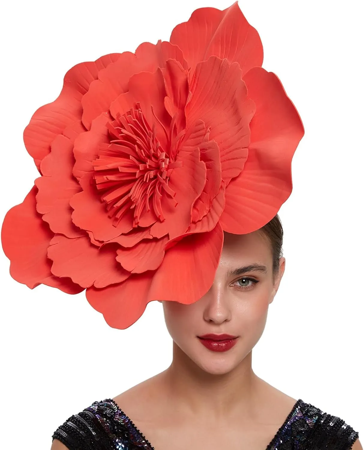 Fascinators Hats for Women Derby Hats Organza Flower Wide Brim Sun Hat Women Wedding Flower Hair Clip Tea Headband