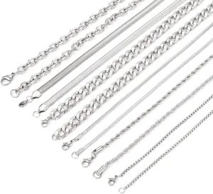 Fashewelry 6pcs Titanium Steel Chain Necklace 23 Inch Dainty Jewelry Necklace with Cuban Chain & Cable Chain & Box Chain & Snake Chain & Rope Chain