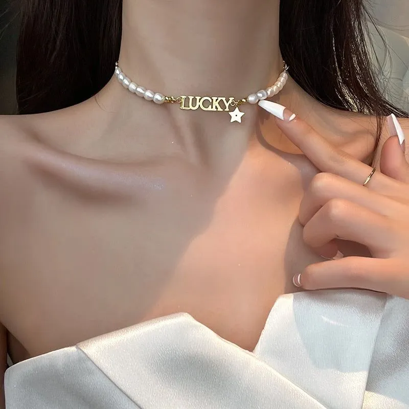 Fashion Baroque Pearl Lucky Letter Necklaces Charm Jewelry XYS0159