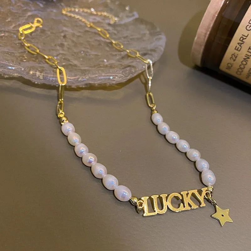 Fashion Baroque Pearl Lucky Letter Necklaces Charm Jewelry XYS0159
